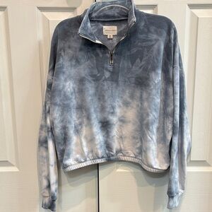 American Eagle Tie-Dye Quarter Zip Pullover - Blue and White